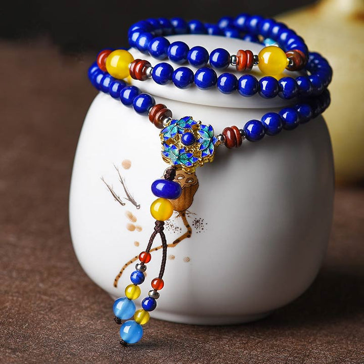 Bransoletka Buddha Stones Lazurite Yellow Agat Positive