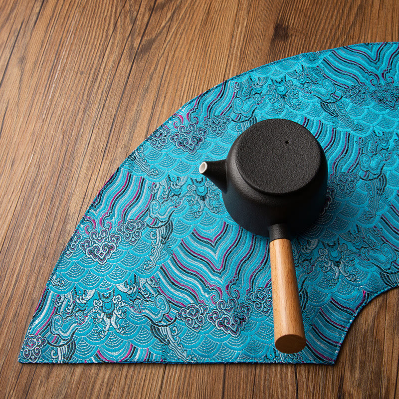 Podkładka pod Buddha Stones Vintage Sea Wave Bamboo Plum Blossom, podkładka pod kubek z haftem Kung Fu Tea Mat