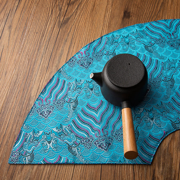 Podkładka pod Buddha Stones Vintage Sea Wave Bamboo Plum Blossom, podkładka pod kubek z haftem Kung Fu Tea Mat
