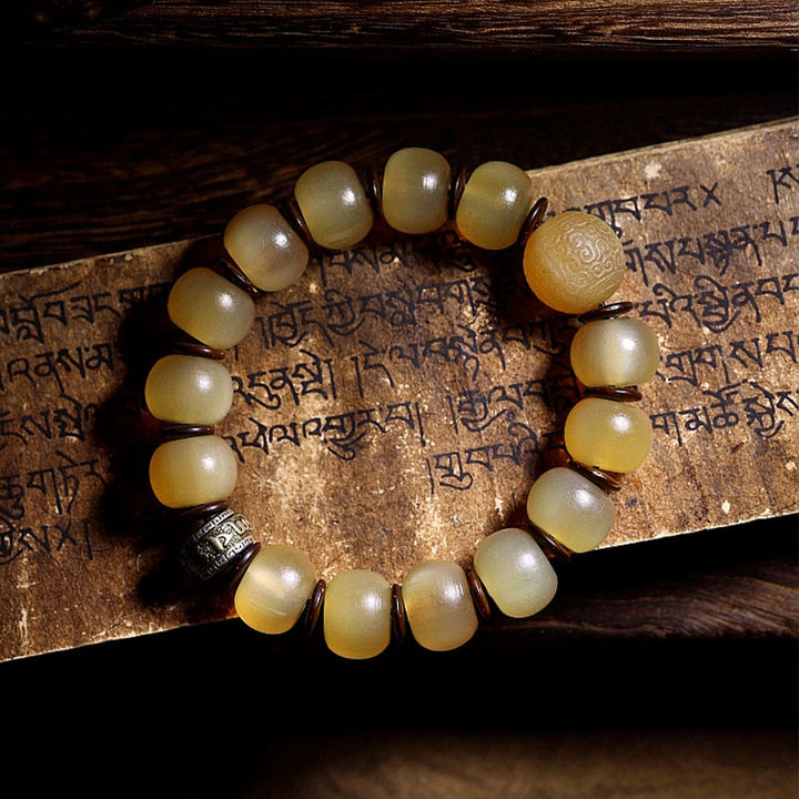 Buddha Stones Ręcznie Robione Tybetańskie Rogi Owcze Om Mani Padme Hum Bransoletka Pomyślności