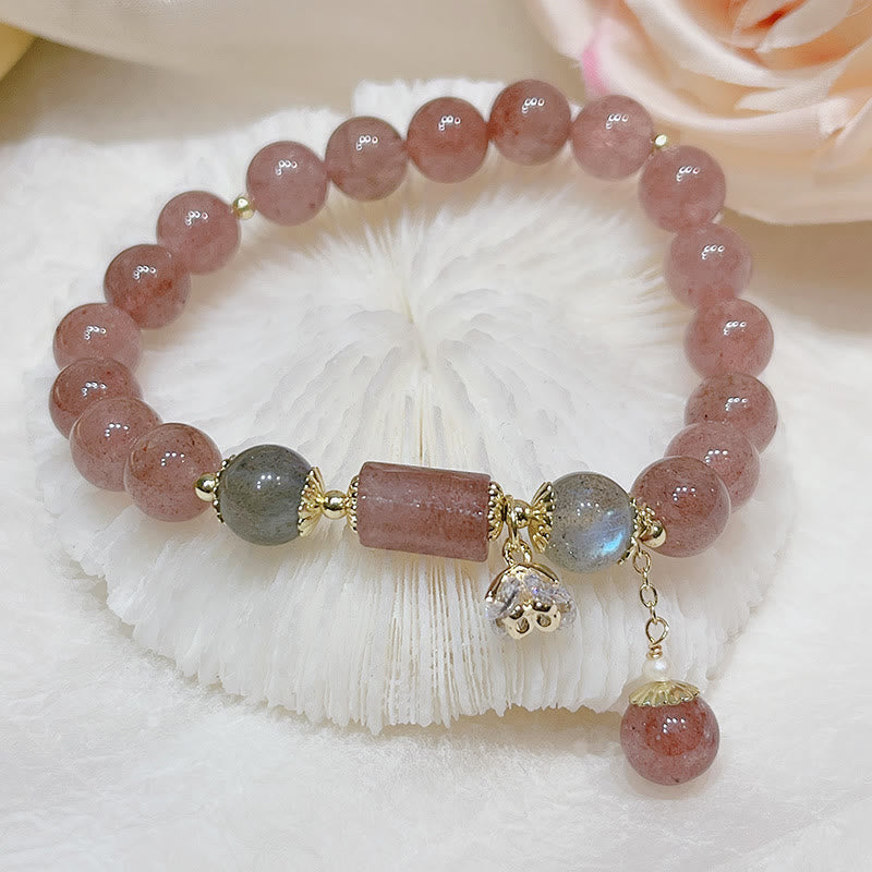 Bransoletka z Buddha Stones Naturalny Kwarc Truskawkowy Kamień Księżycowy Miłość
