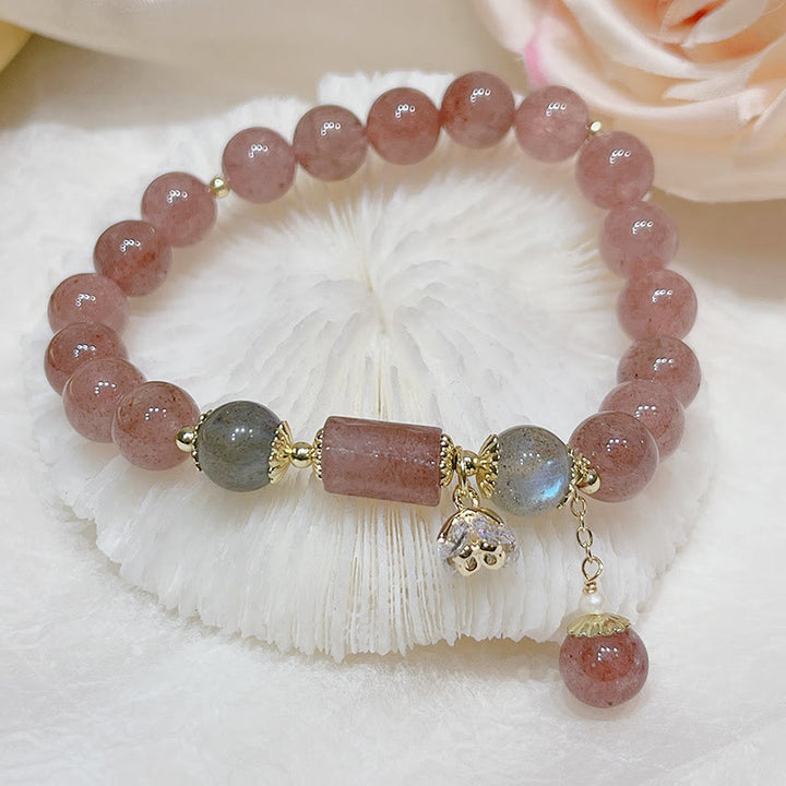 Bransoletka z Buddha Stones Naturalny Kwarc Truskawkowy Kamień Księżycowy Miłość