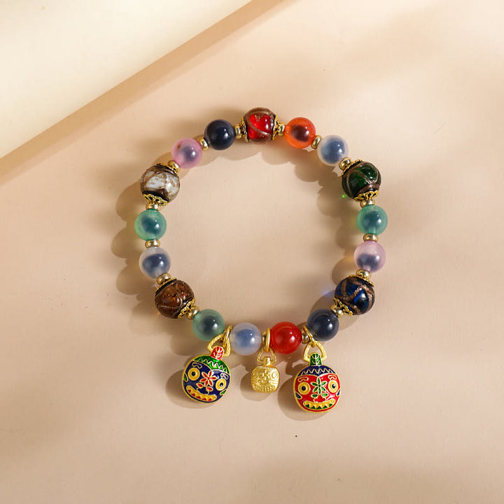 Buddha Stones Kolorowe Cukierki Agat Złoty Połykający Bestia Rodzina Liuli Szklane Koraliki Siła Bransoletka