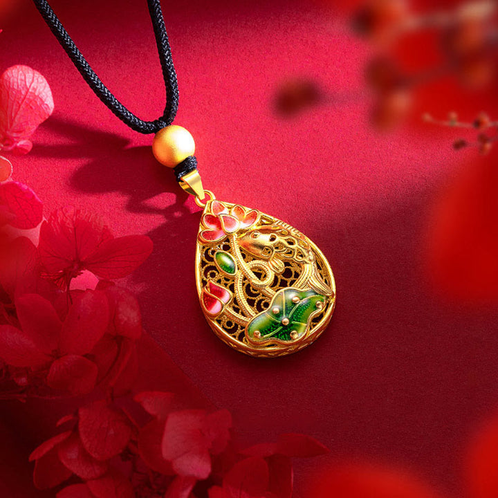 Buddha Stones Koi Ryba Lotos Liść Miedziany Naszyjnik Szczęścia Wisiorek - image 5