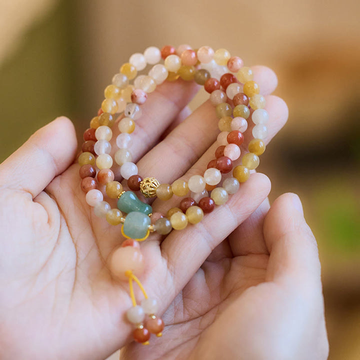 Buddha Stones Naturalny Złoty Jedwab Jadeit Dynia Charm Bransoletka Bogactwo Szczęście Potrójne Owijanie