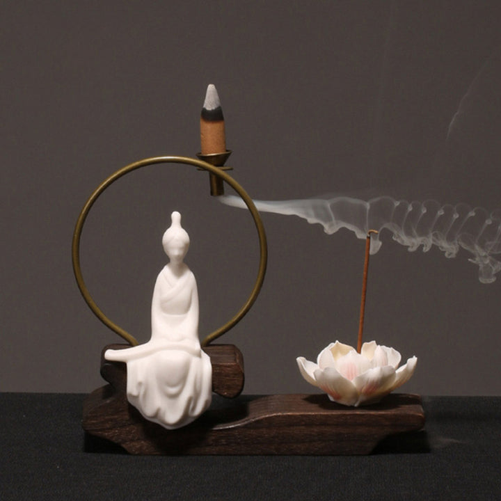 Buddha Stones Ceramiczny Lotos Uzdrawiająca Medytacja Kadzielnica Dekoracja