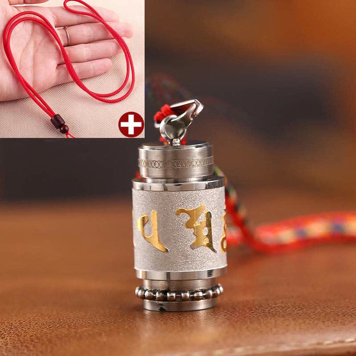 Buddha Stones Tybet Om Mani Padme Hum Shurangama Mantra Tytanowa stal Mądrość Amulet Naszyjnik Wisiorek - 1,4*2,4 cm - Srebrny - Czerwony sznurek - image 29