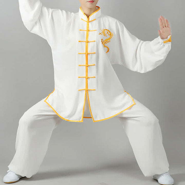 Buddha Stones Smok Haftowane Qi Gong Zen Praktyka Duchowa Medytacja Modlitwa Jednolity Zestaw Ubrań Unisex