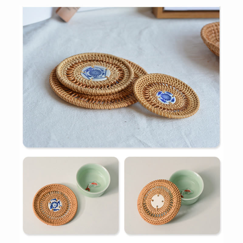 Ceramiczny Kwiatowy Wzór Rattanowy Podkładka Pod Kubek Pod Filiżankę - image 5