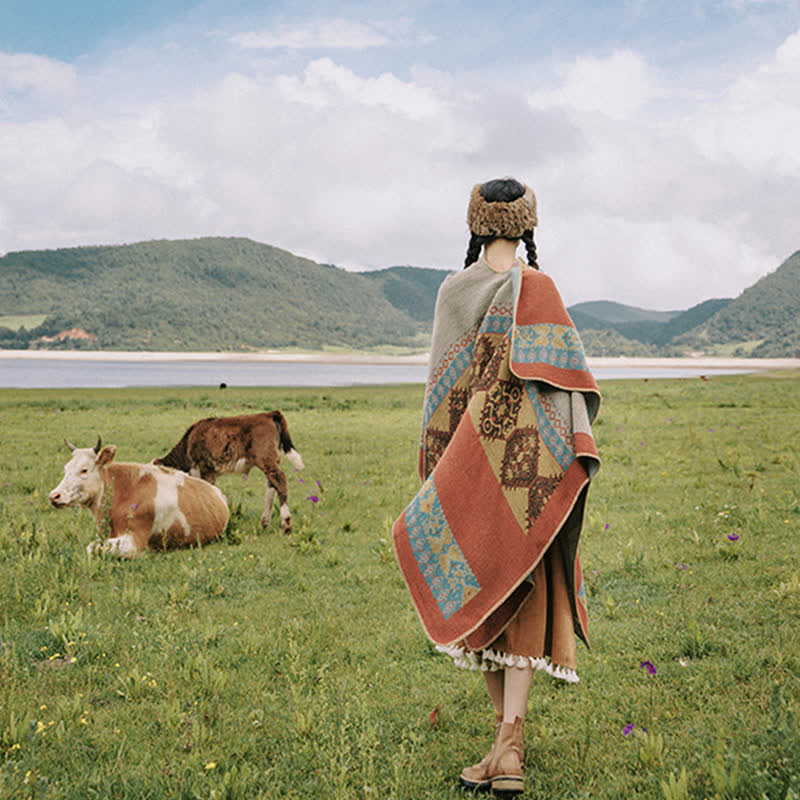 Buddha Stones Tybetański szal Diamentowy wzór Zimowy ciepły szalik - image 5