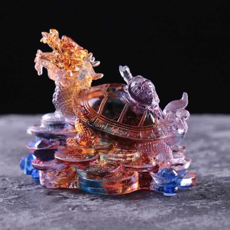Buddha Stones Feng Shui Smok Żółw Monety Ręcznie Robione Kryształowe Szczęście Liuli Sztuka Dekoracja Domu Biuro