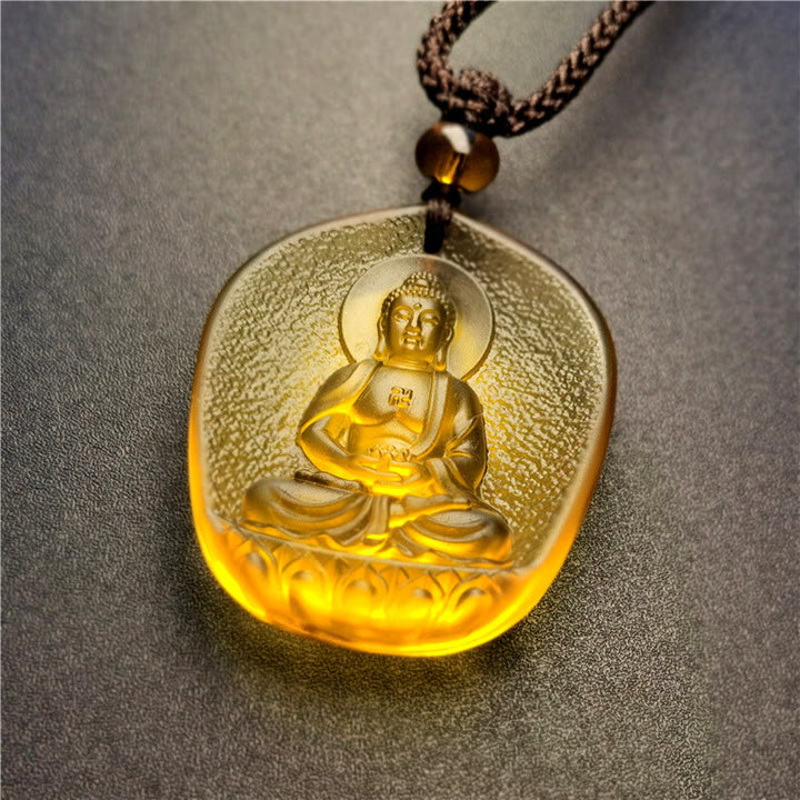 Buddha Stones Chiński Zodiak Natal Budda Błogosławieństwo Liuli Kryształ Współczucia Naszyjnik Wisiorek - Pies/Świnia - Budda Amitabha (Rozmiar wisiorka: ok. 4,5*3,8*1 cm) - image 0