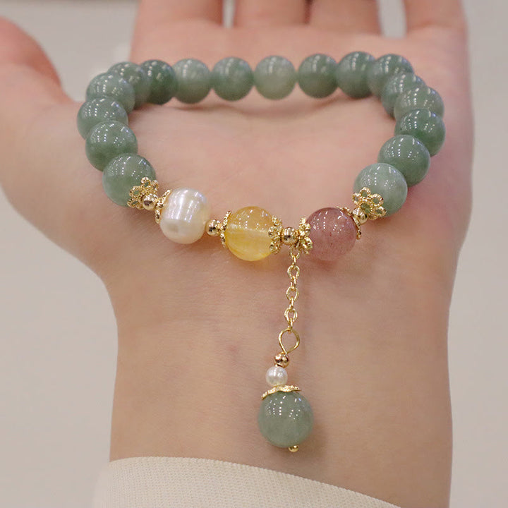 Buddha Stones Jadeit Perła Truskawka Kwarc Obfitość Szczęście Koraliki Charm Bransoletka