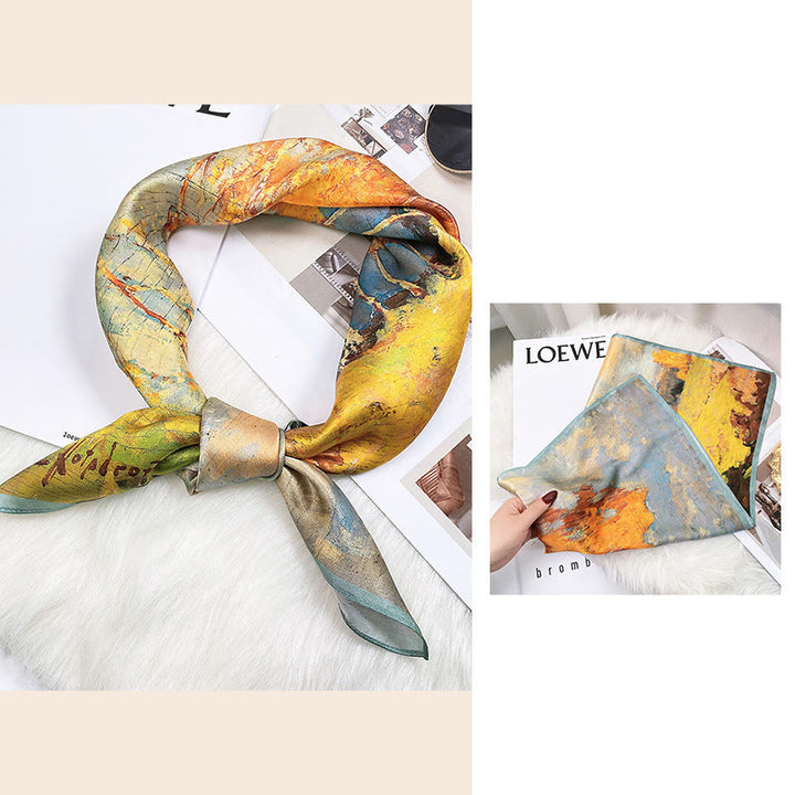 Buddha Stones Scena pasterska Balon na gorące powietrze Wiosenne kwiaty 100% jedwabiu morwowego Chusta na szyję - Malarstwo olejne - image 33