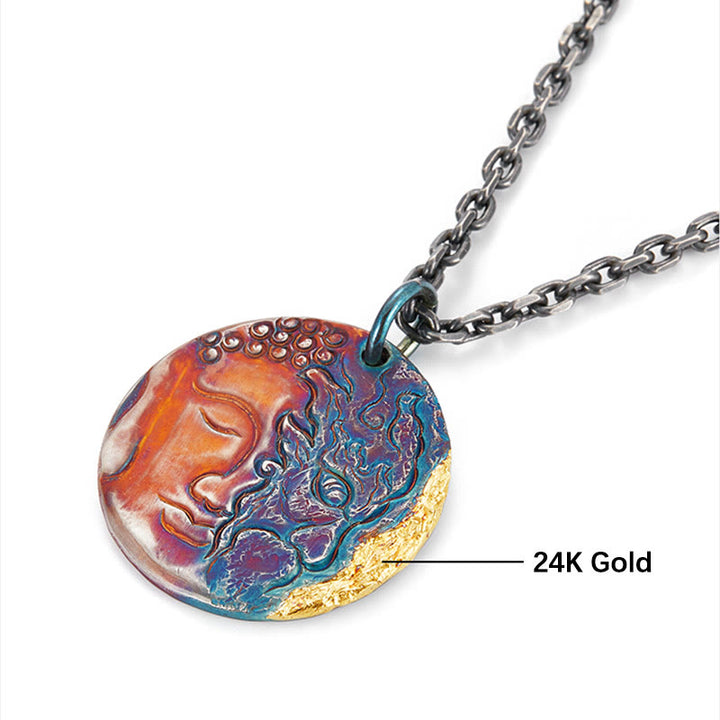 Buddha Stones 999 Srebro Sterlingowe 24K Złoto Pół Demon Pół Budda Współczucie Naszyjnik Wisiorek - image 9