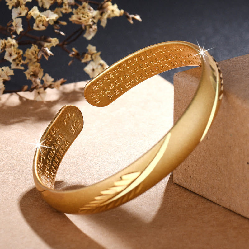 Buddha Stones Pióro Sutra Serca Grawerowany Wzór Bogactwo Miedziana Bransoletka Mankietowa Bangle