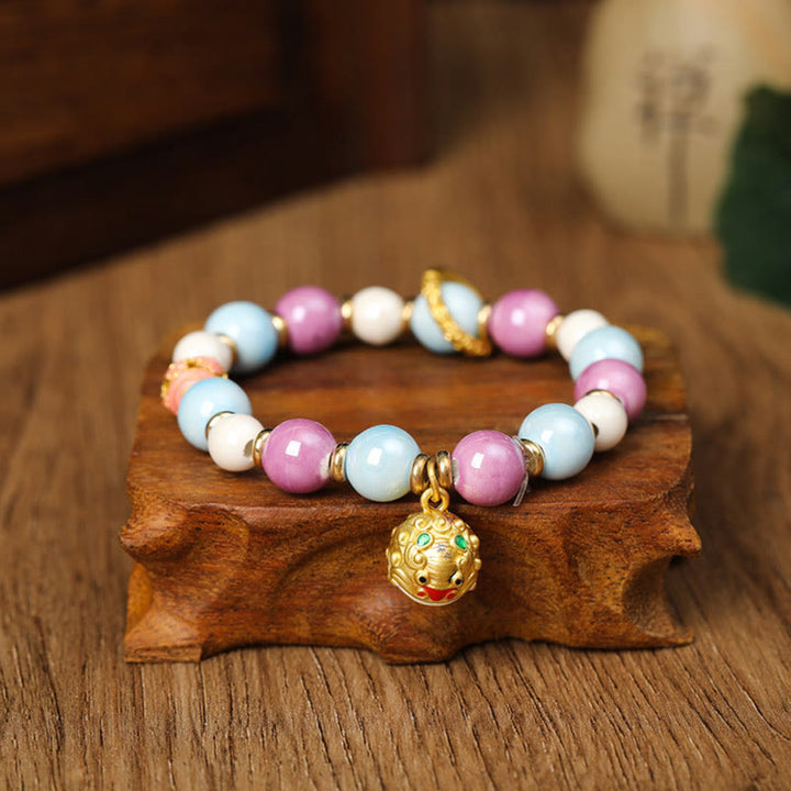 Buddha Stones Tybetańskie Zakiram Bogini Bogactwa Królik Głowa Lwa Charm Liuli Szkło Kadzidło Popiół Porcelanowa Koralik Ochrona Bransoletka