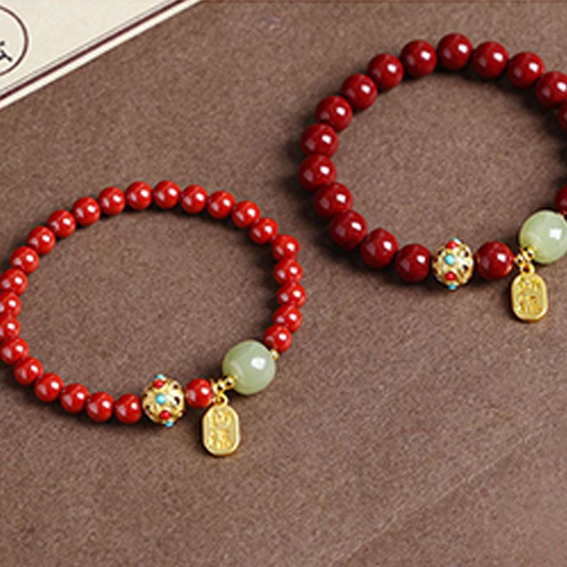 Bransoletka z Buddha Stones Cinnabar Green Aventurine Fortune Protection Charm