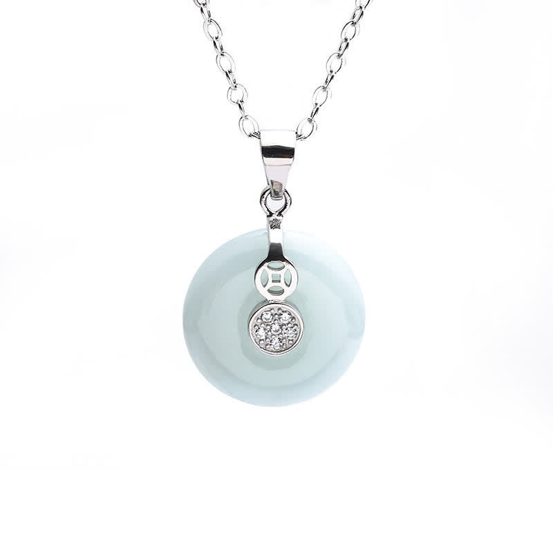 Buddha Stones 925 Srebro Sterlingowe Klamra Pokoju Jade Moneta Szczęścia Naszyjnik Wisiorek