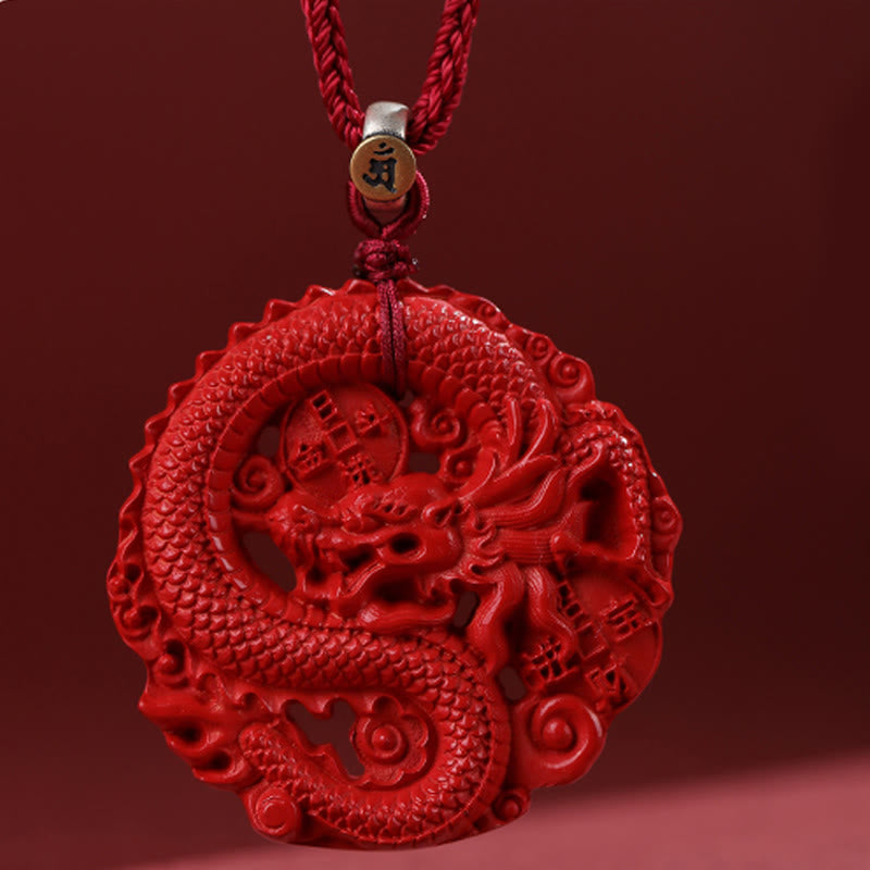 Buddha Stones Rok Smoka 925 Srebro Sterling Naturalny Cynober Miedziana Moneta Naszyjnik Szczęścia Wisiorek