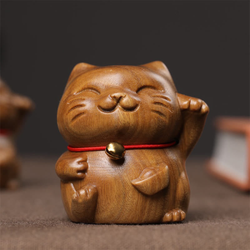 Buddha Stones Drzewo Sandałowe Małe Mini Słodkie Szczęśliwe Koty Dekoracje Pokoju - image 12