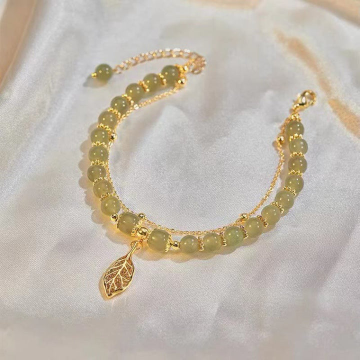 Buddha Stones Jade Liść Miłorząb Tulipan Orzeszek Fu Charakter Szczęścia Bransoletka Koralikowa
