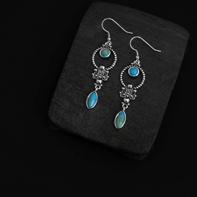 Kolczyki wiszące Buddha Stones 925 Sterling Silver Vintage Turquoise Waterdrop Pattern Balance Drop