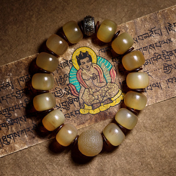Buddha Stones Ręcznie Robione Tybetańskie Rogi Owcze Om Mani Padme Hum Bransoletka Pomyślności
