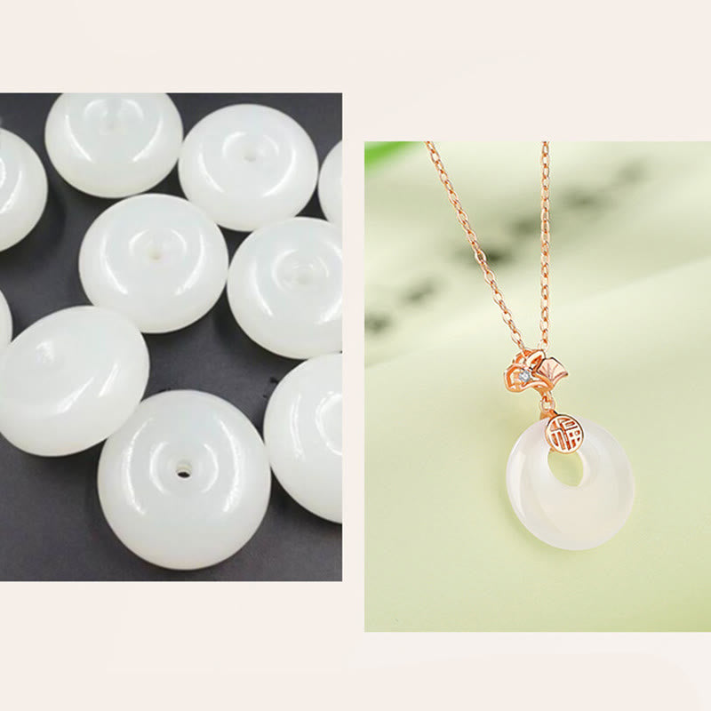 Buddha Stones Srebro Sterling 925 Liść Miłorzębu Motyl Róża Chalcedon Jadeit Hetian Klamra Pokoju Fu Charakter Harmony Naszyjnik Wisiorek