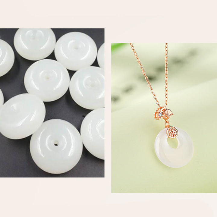 Buddha Stones Srebro Sterling 925 Liść Miłorzębu Motyl Róża Chalcedon Jadeit Hetian Klamra Pokoju Fu Charakter Harmony Naszyjnik Wisiorek