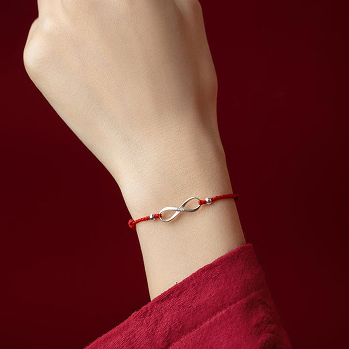 Buddha Stones 925 Srebro Sterlingowe Endless Knot Protection Luck Bransoletka z czerwonego sznurka Anklet