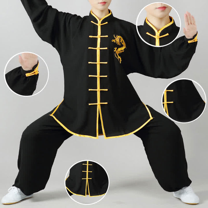 Buddha Stones Smok Haftowane Qi Gong Zen Praktyka Duchowa Medytacja Modlitwa Jednolity Zestaw Ubrań Unisex