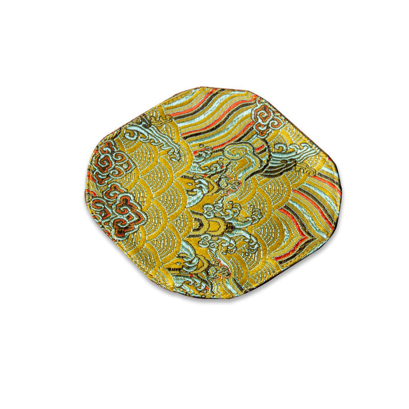 Buddha Stones Fale Morskie Bambus Śliwkowy Kwiat Brokat Haft Podkładka Pod Kubek Podkładka Pod Kubek Herbaty Kung Fu