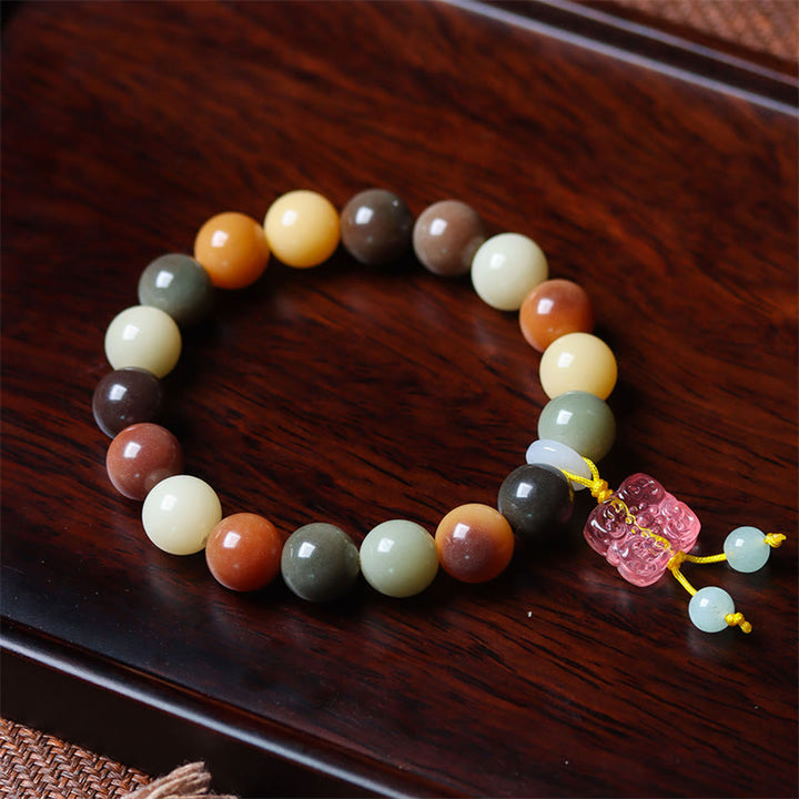 Buddha Stones Naturalne Wielokolorowe Gradientowe Nasiona Bodhi Liuli Szklana Bransoletka z Urokiem Pokoju