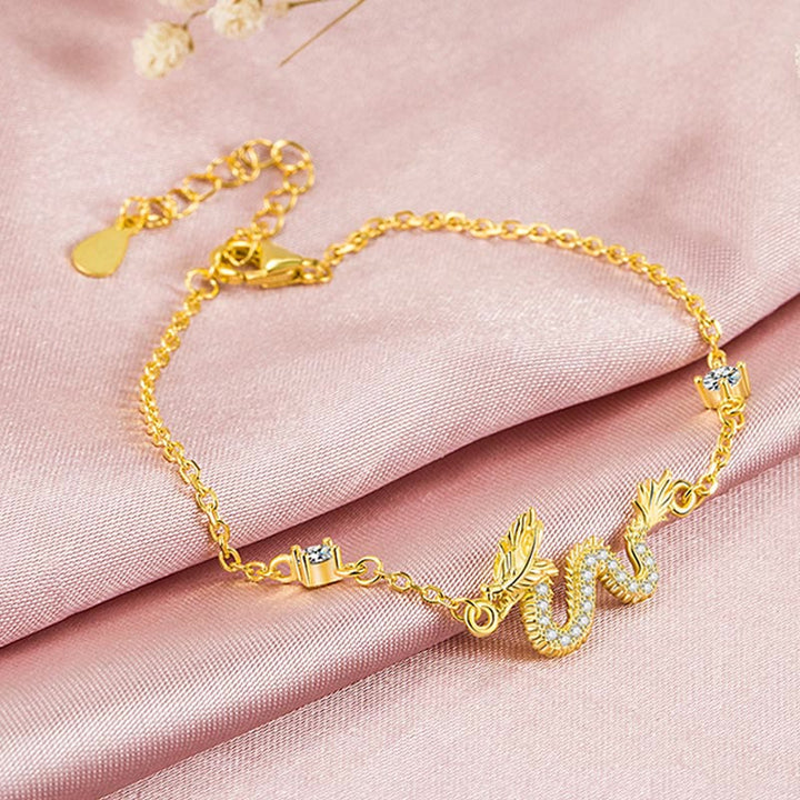 Buddha Stones 925 Srebro Sterling Rok Smoka Pomyślny Złoty Smok Szczęście Czerwona Bransoletka Łańcuchowa - image 11