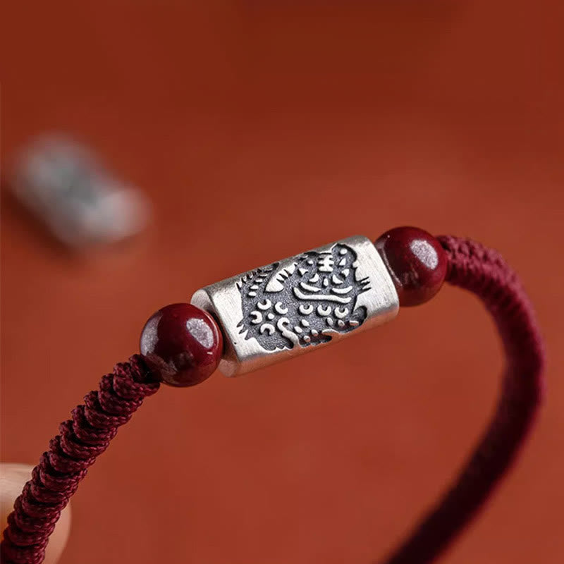 Bransoletka z Buddha Stones 925 srebro 12 chińskich znaków zodiaku z cynobrem