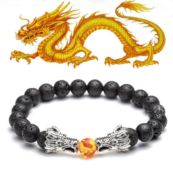 Bransoletka z koralików Buddha Stones White Turquoise Lava Rock Dragon Blessing
