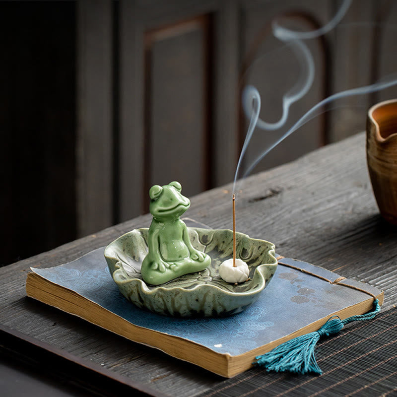 Buddha Stones Liść Medytacja Żaba Wzór Uzdrawiający Ceramiczny Kadzielnica Dekoracja