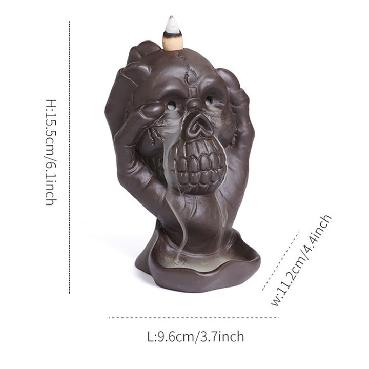 Buddha Stones Halloween Czaszka Z Dłonią Ducha Fioletowa Glina Duchowy Kadzielnica Dekoracja