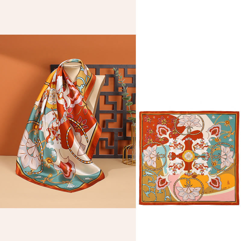 Buddha Stones Scena pasterska Balon na gorące powietrze Wiosenne kwiaty 100% jedwabiu morwowego Chusta na szyję - Kwiat-wielokolorowy - image 21