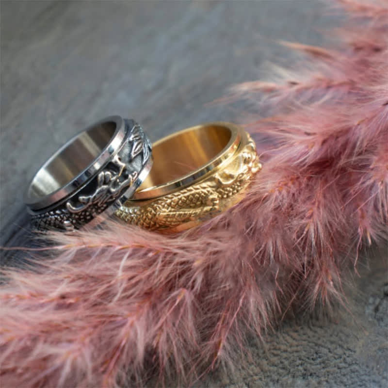 Buddha Stones Pierścień obrotowy do stymulacji Dragon Titanium Steel - image 11