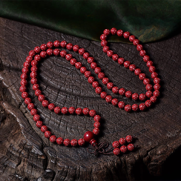 Buddha Stones 108 Mala Koraliki Cynober Om Mani Padme Hum Wzór Grawerowana Bransoletka Błogosławieństwa