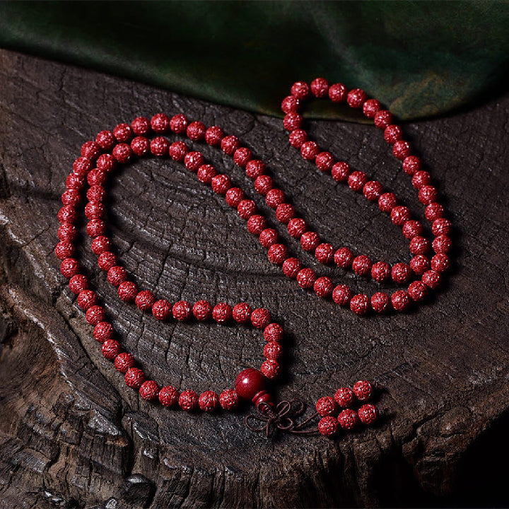 Buddha Stones 108 Mala Koraliki Cynober Om Mani Padme Hum Wzór Grawerowana Bransoletka Błogosławieństwa