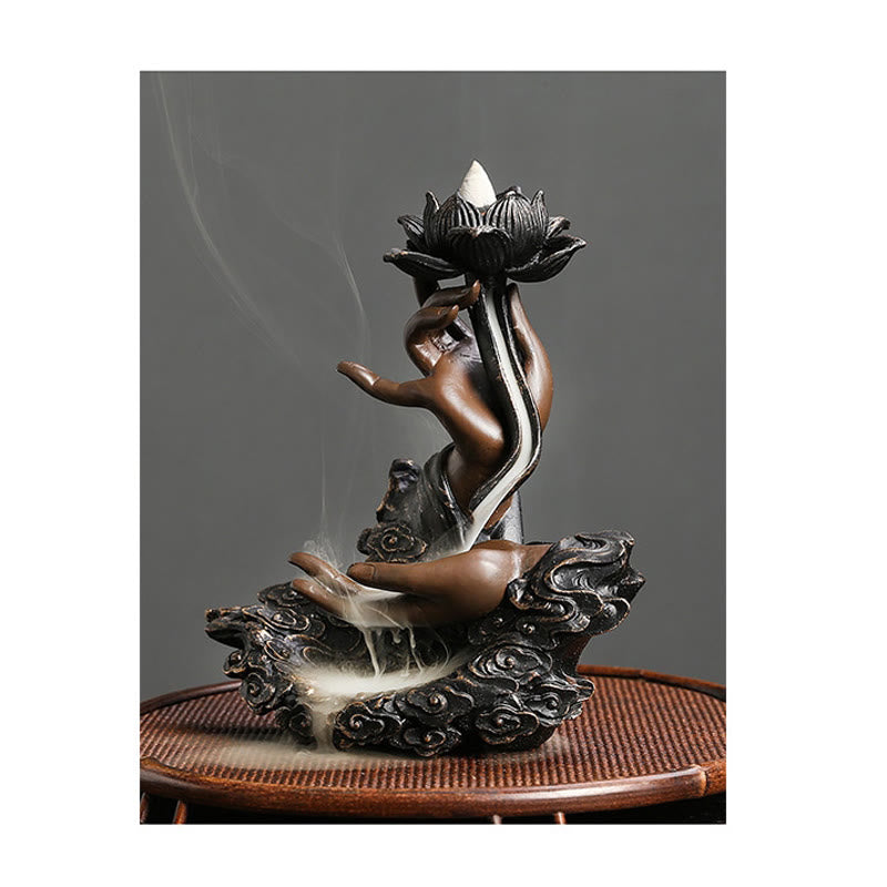 Buddha Stones Lotos Ręka Buddy Pomyślne chmury Wzór Medytacja Żywica Cofanie Kadzidełko