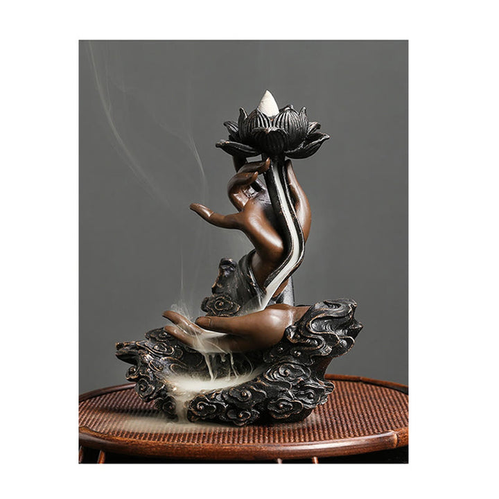 Buddha Stones Lotos Ręka Buddy Pomyślne chmury Wzór Medytacja Żywica Cofanie Kadzidełko