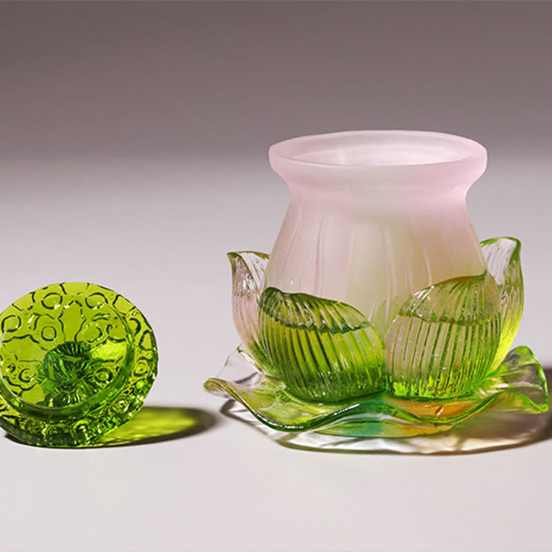 Feng Shui Lotus Ręcznie robiony kryształ Liuli Dzieło sztuki Domowe Biuro Oferta Dekoracja - image 4