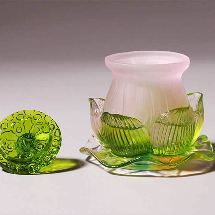 Feng Shui Lotus Ręcznie robiony kryształ Liuli Dzieło sztuki Domowe Biuro Oferta Dekoracja - image 4