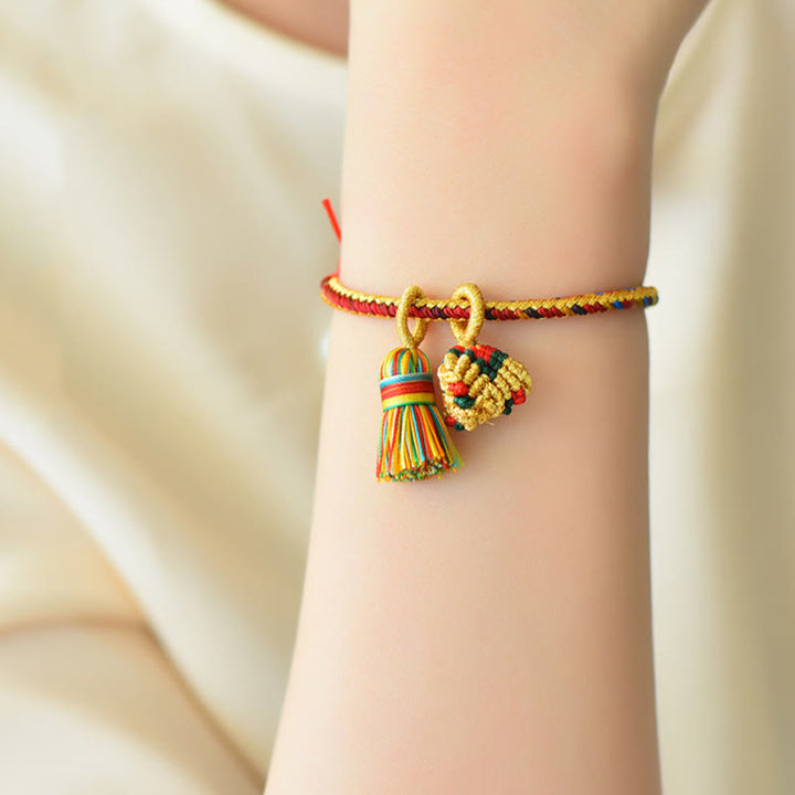 Buddha Stones Kolorowa Lina Szczęścia Ręcznie Robiona Bransoletka Zongzi Złota Kula Charm