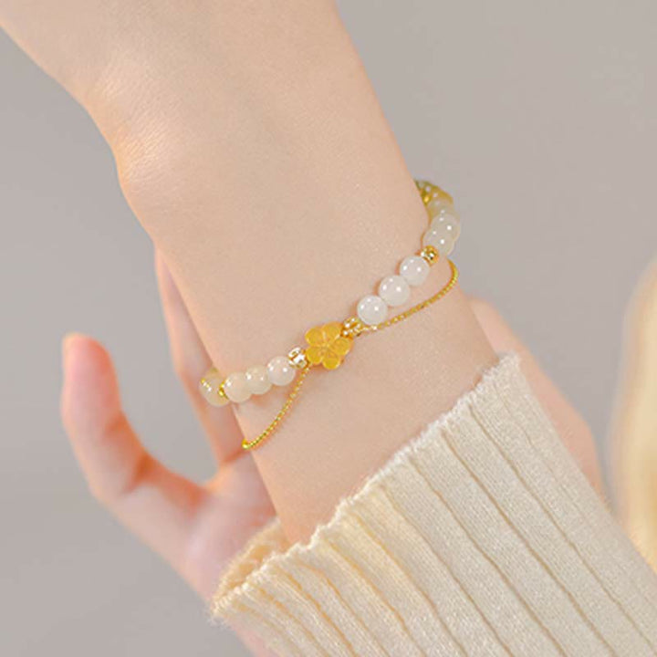 Bransoletka z Buddha Stones 925 ze srebra próby 925 z naturalnego jadeitu Hetian Peach Blossom Luck Chain