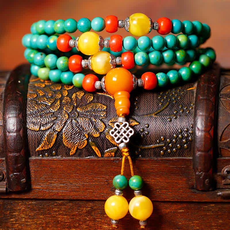 Buddha Stones 108 Mala Koraliki Tybetański Turkus Dzi Koraliki Ochrona Bransoletka